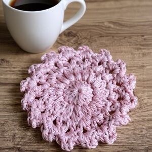 5/$25 Set of 4 Elegant Pink Crochet Coasters